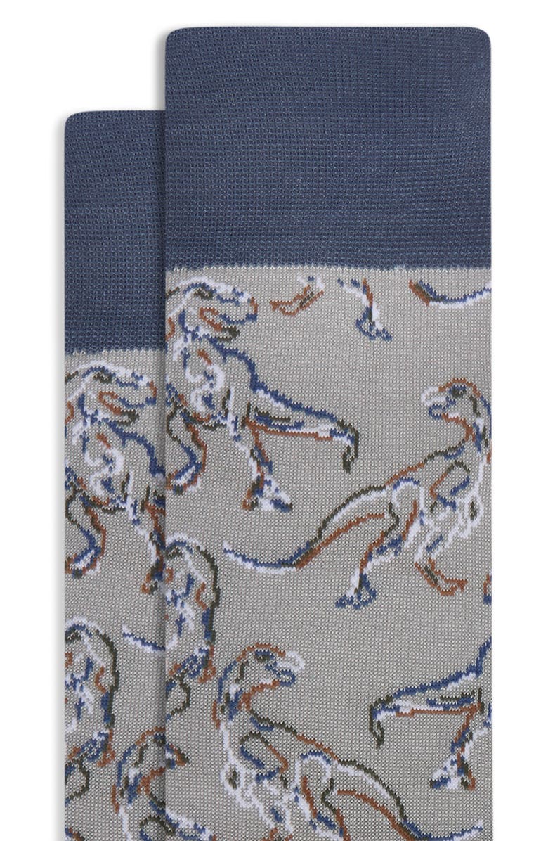 Bugatchi Dinosaur Mercerized Cotton Blend Dress Socks, Alternate, color, 
