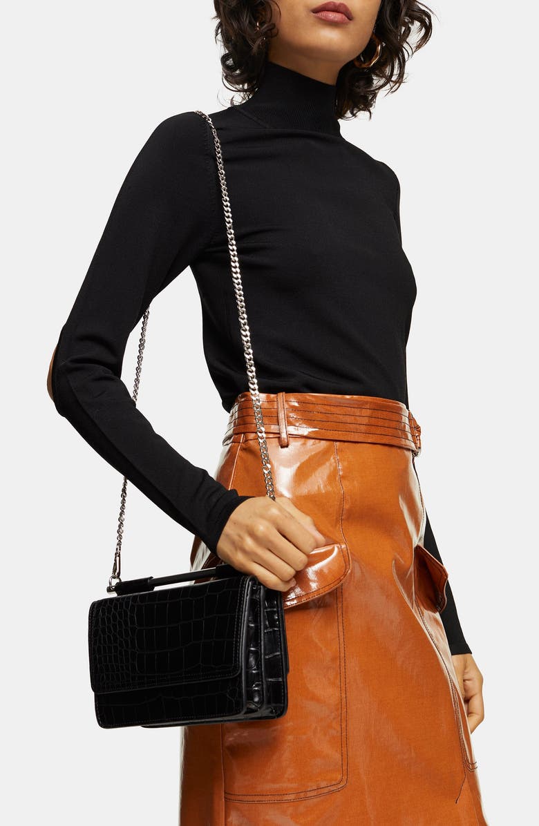 Topshop Embossed Faux Leather Crossbody Bag, Alternate, color,