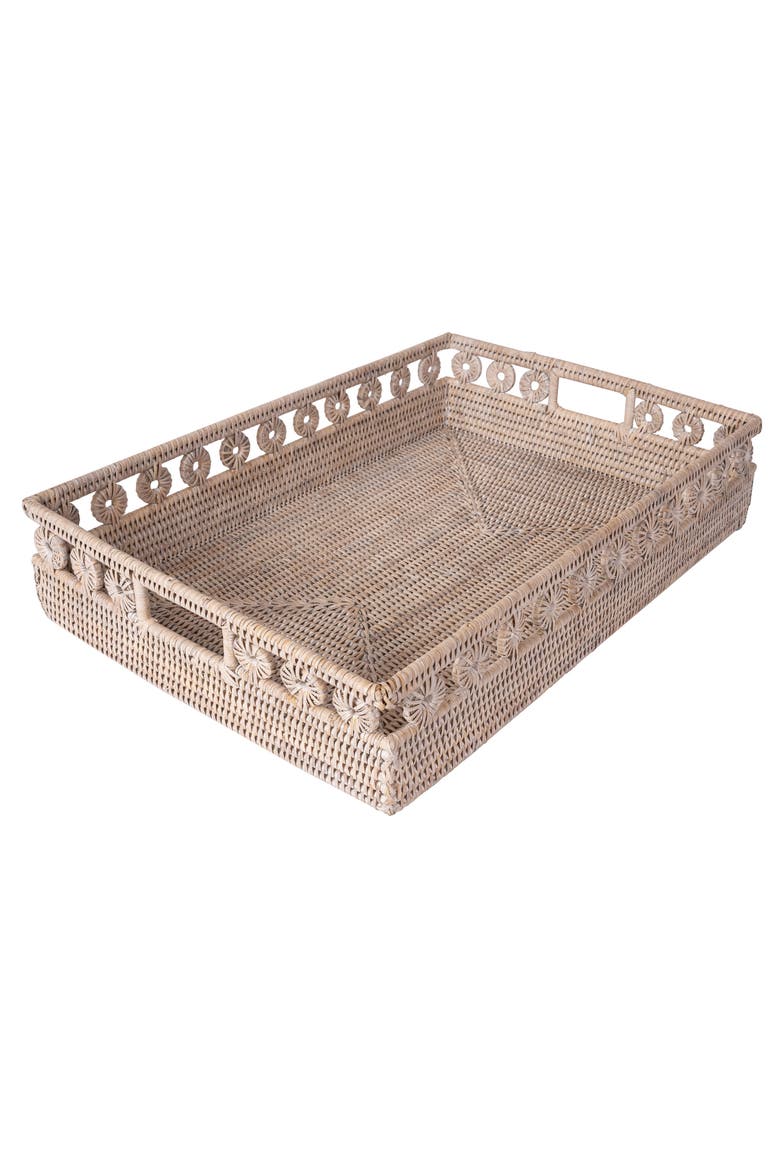 Artifacts Rattan Inna Design Rectangular Tray with Cutout Handles, Alternate, color, White Wash