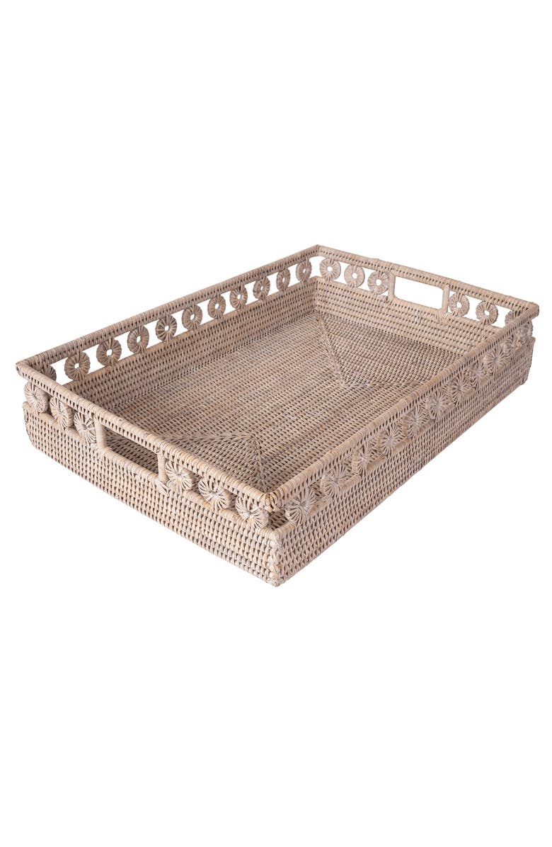 Artifacts Trading Company<sup>™</sup> Artifacts Rattan Inna Design Rectangular Tray with Cutout Handles, Alternate, color, White Wash