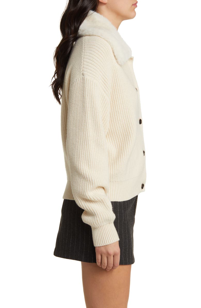 Rails Esme Faux Fur Collar Rib Cardigan, Alternate, color, Ivory