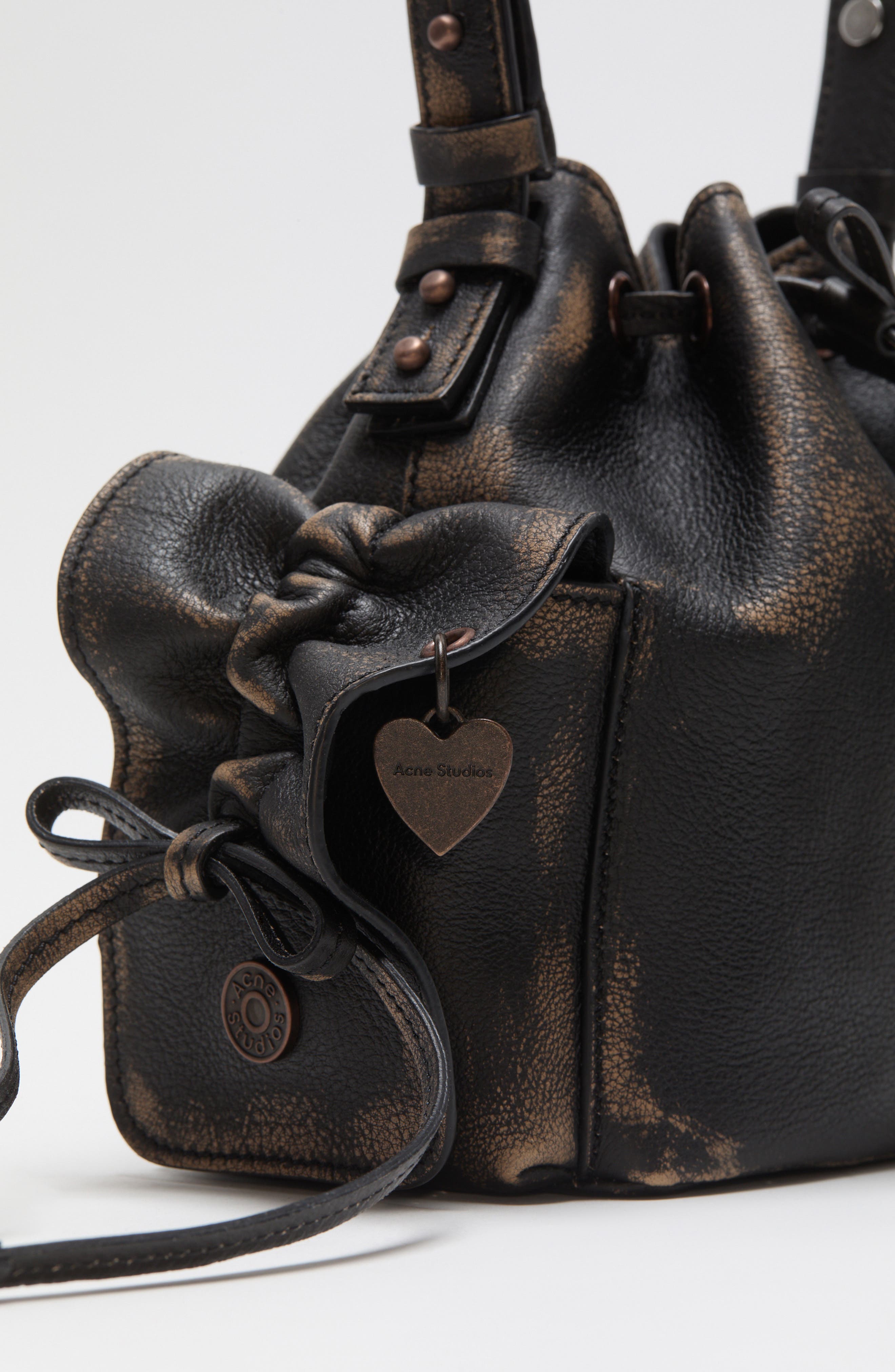 Acne Studios Mini Multipocket Vintaged Leather Bucket Bag, Alternate, color, 