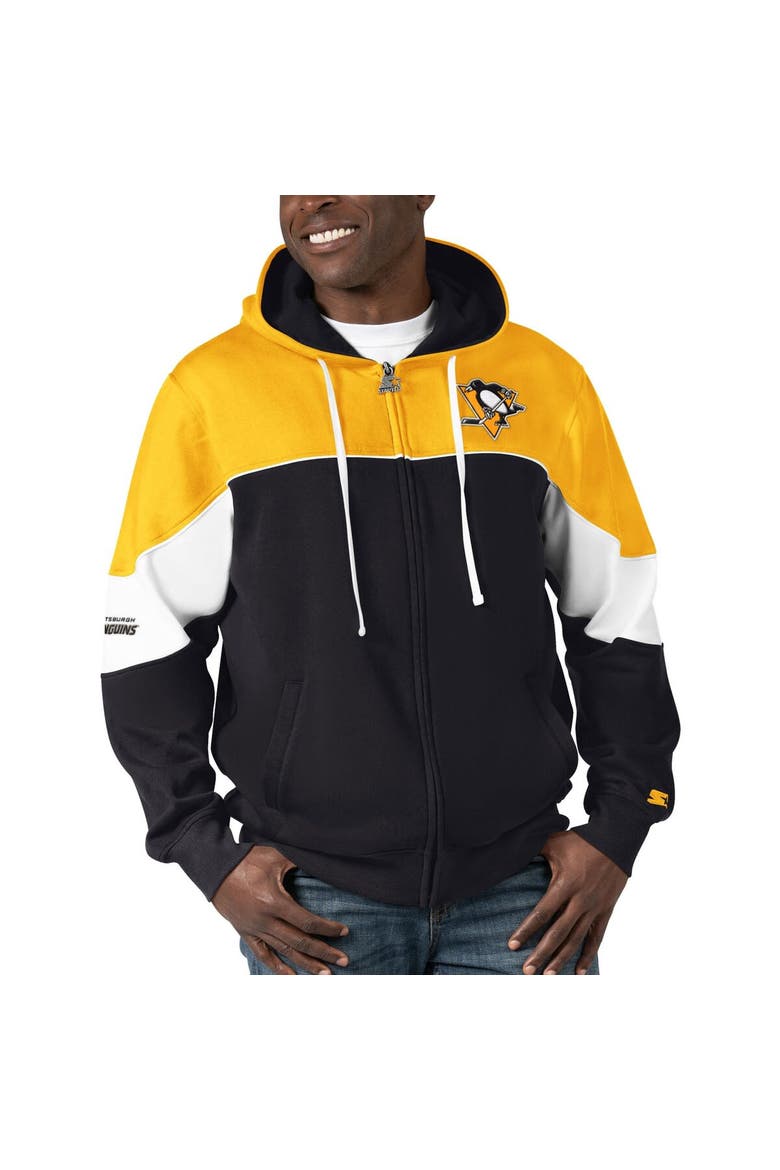 Men's Starter  Black/Gold Pittsburgh Penguins Power Forward Full-Zip Hoodie, Main, color, Black