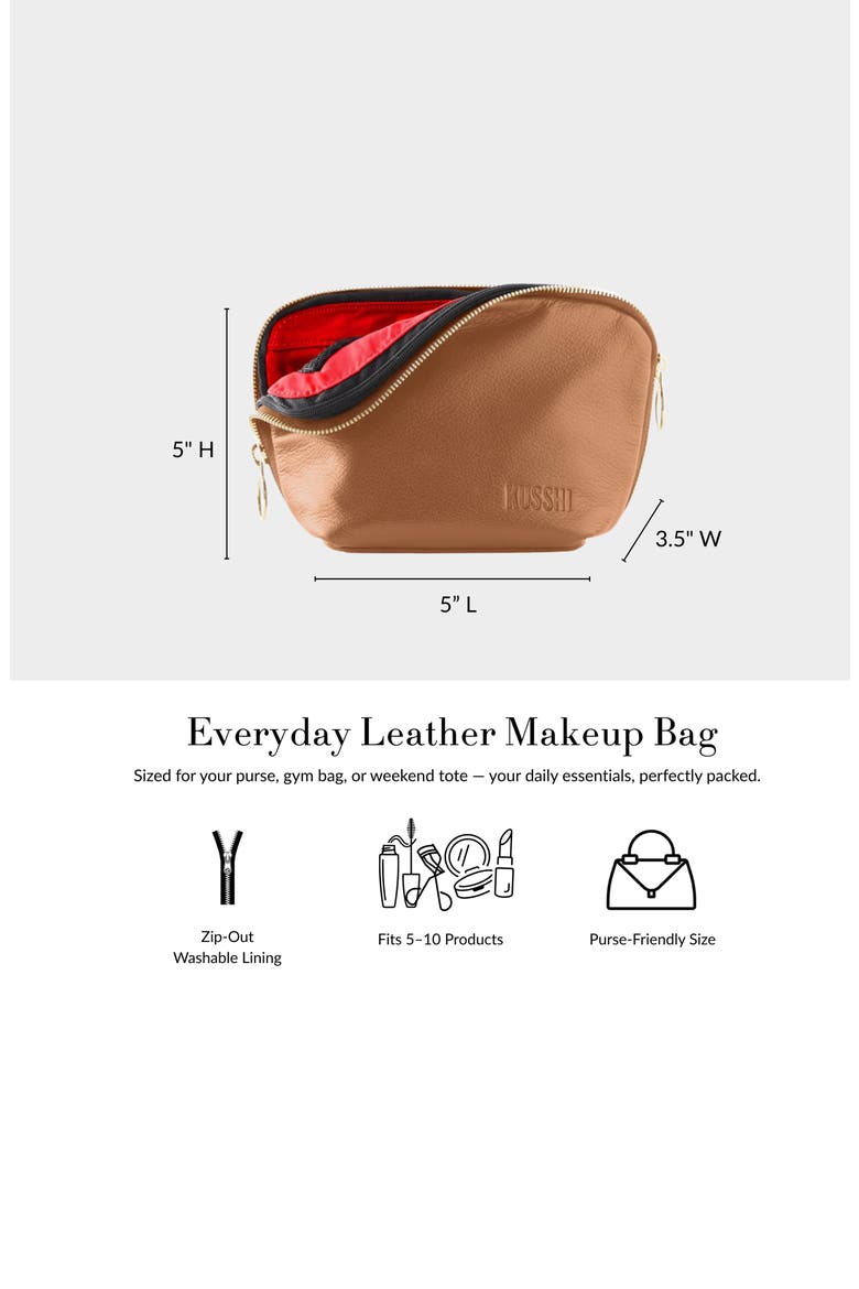 Everyday Leather Makeup Bag, Alternate, color, BLACK/ RED LEATHER