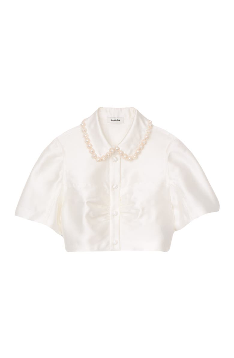 SANDRO Beaded satin-effect cropped shirt, Alternate, color,