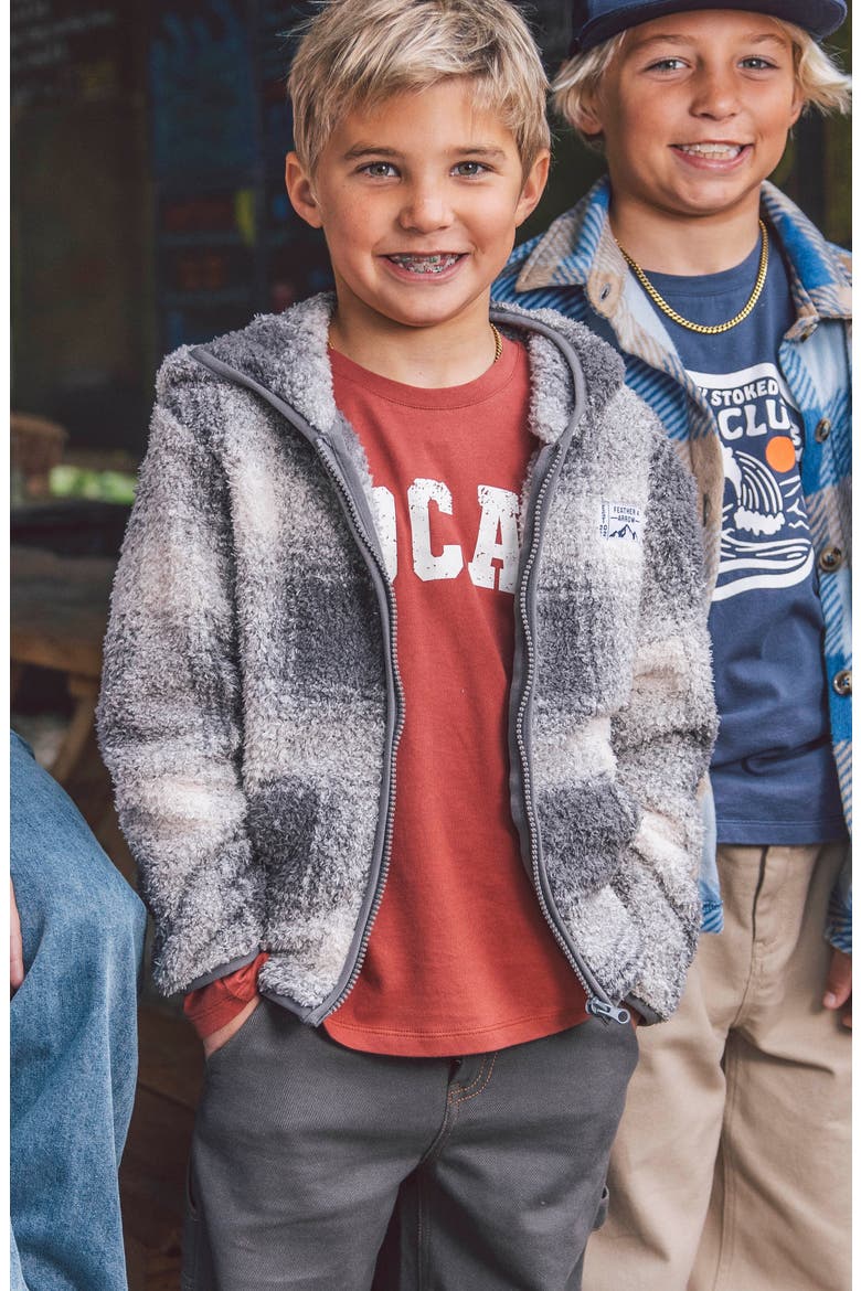 Kids' Rocky Plaid Fleece Hoodie, Alternate, color, ASH GREY