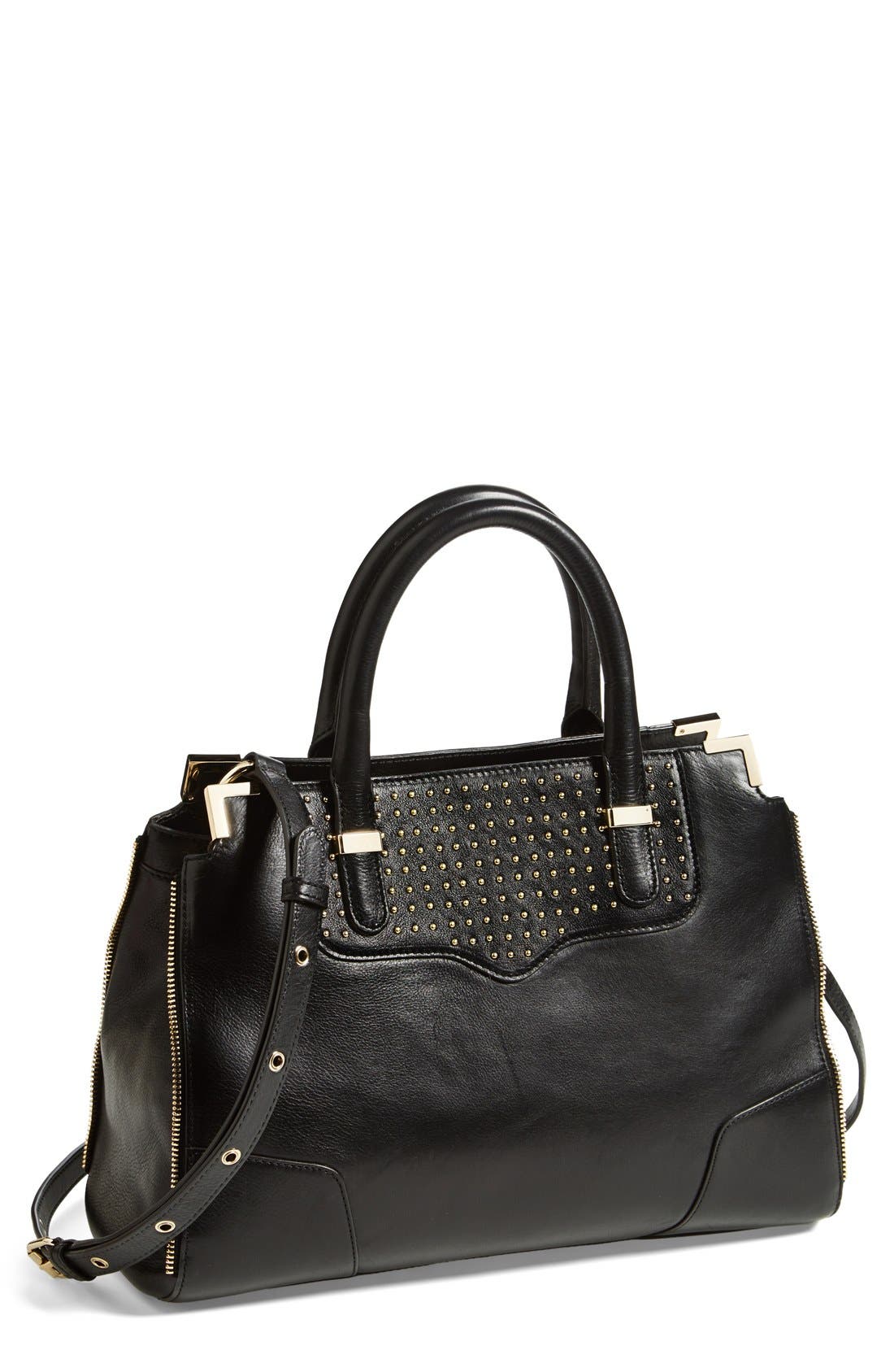 'Amorous' Studded Satchel, Main, color, BLACK