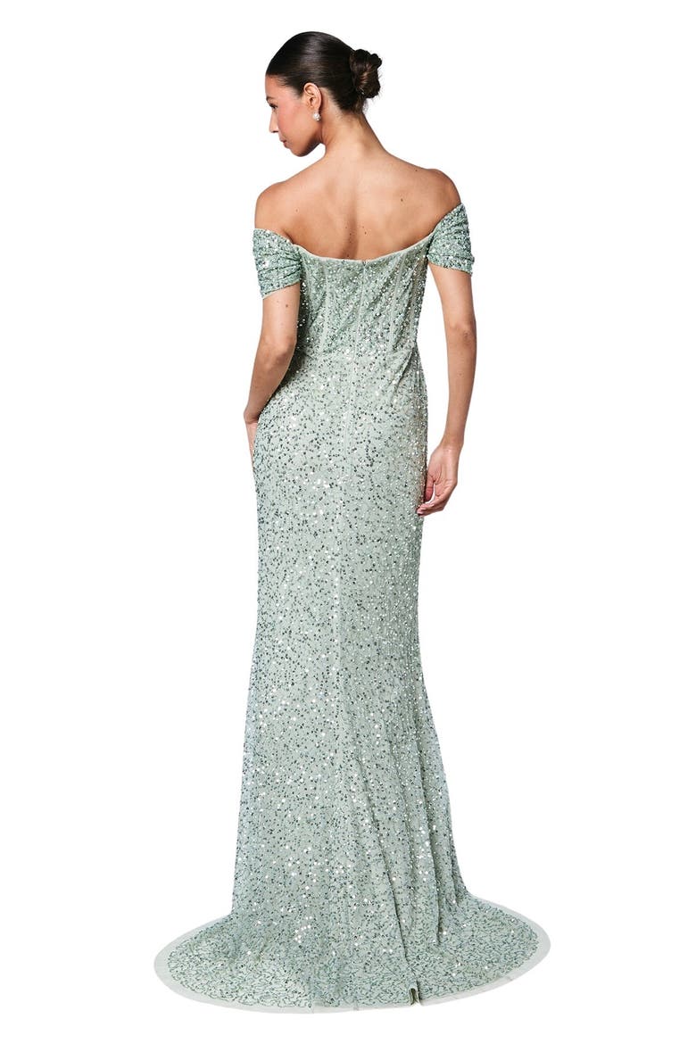 Sequin Bardot Maxi Bridesmaid Dress, Alternate, color, Sage