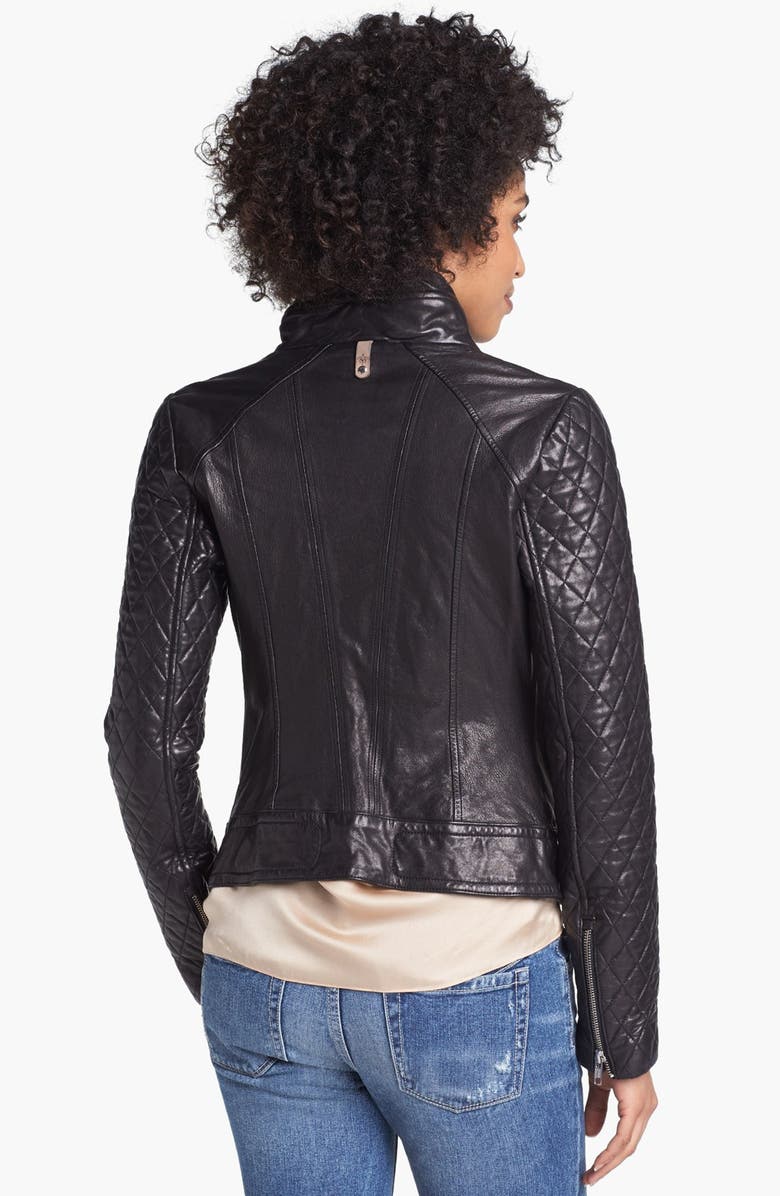 Mackage Quilted Sleeve Leather Moto Jacket, Alternate, color, 
