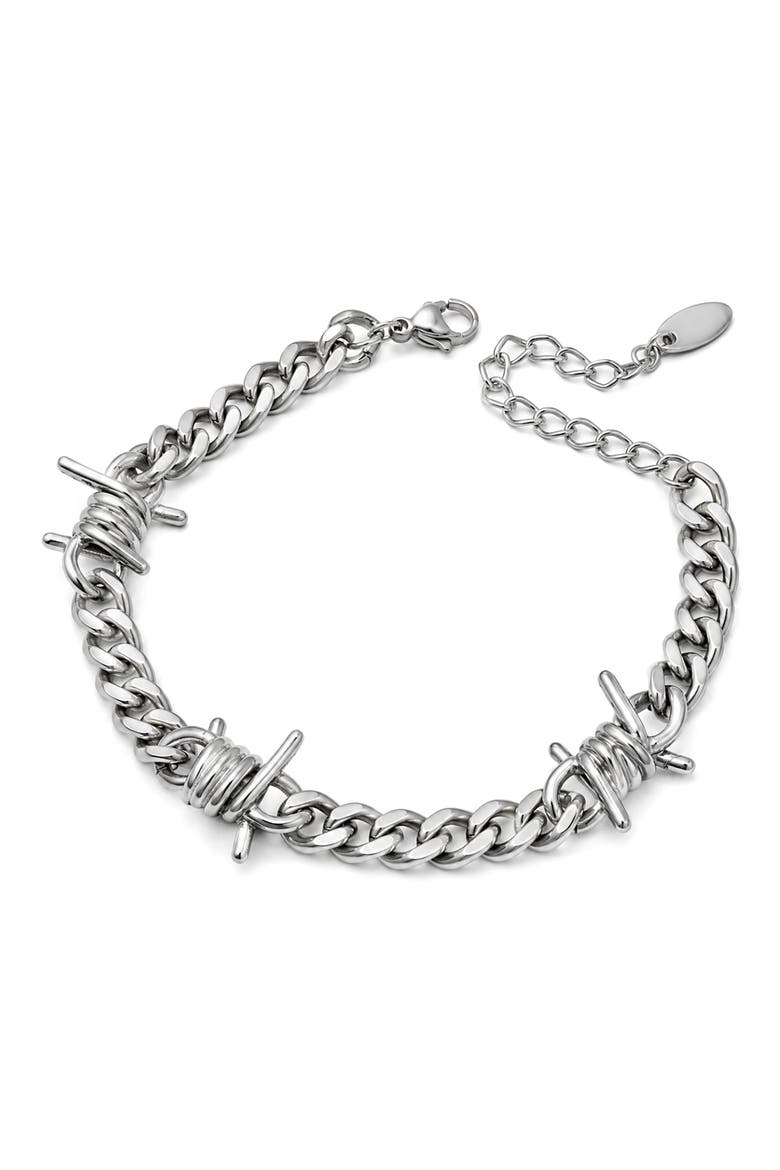 Barbed Wire Link Bracelet, Main, color, SILVER