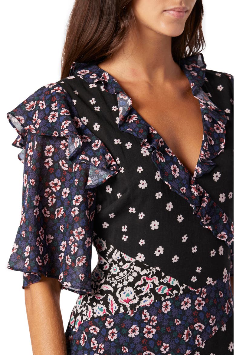 Ambroise Patchwork Panel Cotton Crepe Midi Dress, Alternate, color, CAVIAR MULTI