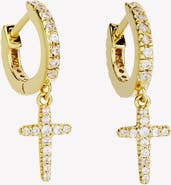 Rizen Jewelry Luminous Pavé Cross Huggie Hoop Earrings