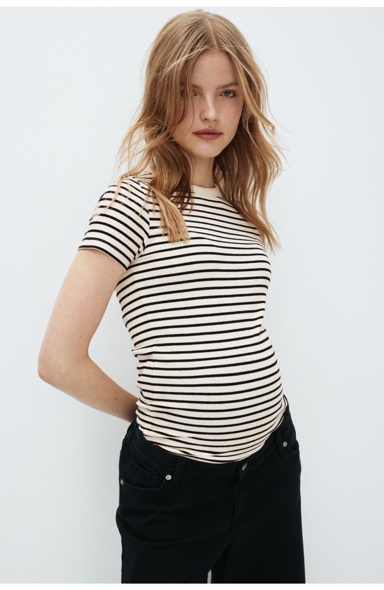 H&M Mama Ribbed Top, Alternate, color, Cream/Black Striped