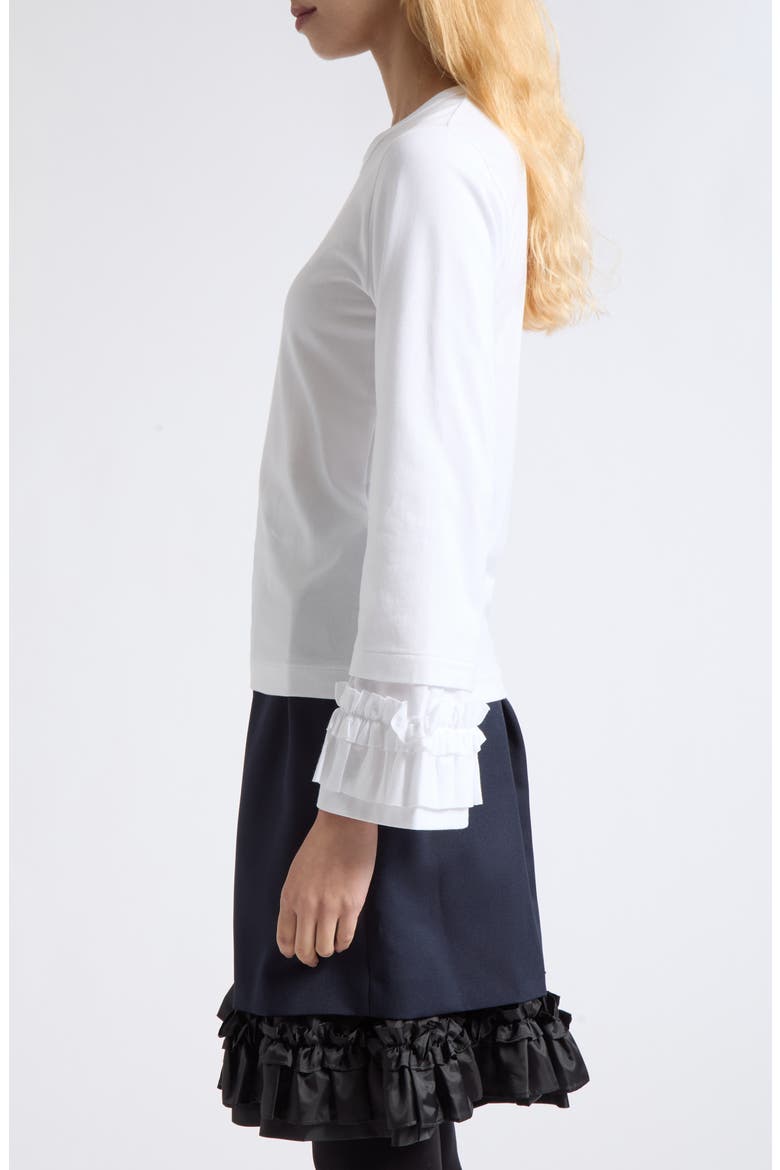 Ruffle Cuff Long Sleeve Cotton Top, Alternate, color, WHITE