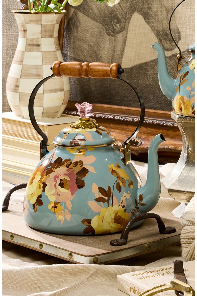 Wild Rose Slate Enameled Steel 3-Quart Tea Kettle, Alternate, color, BLUE
