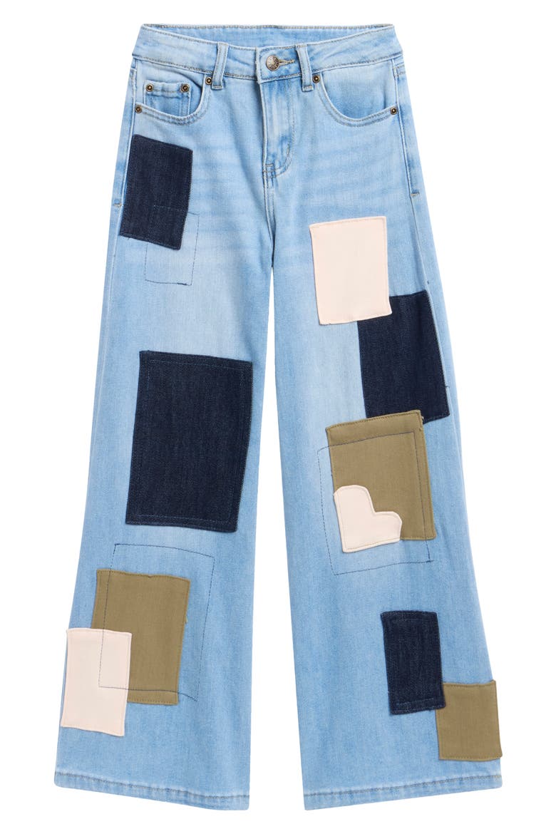 Kids' Color Patch Wide Leg Jeans, Main, color, MEDIUM INDIGO