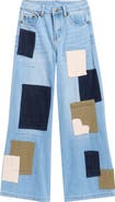 Tractr Kids' Color Patch Wide Leg Jeans