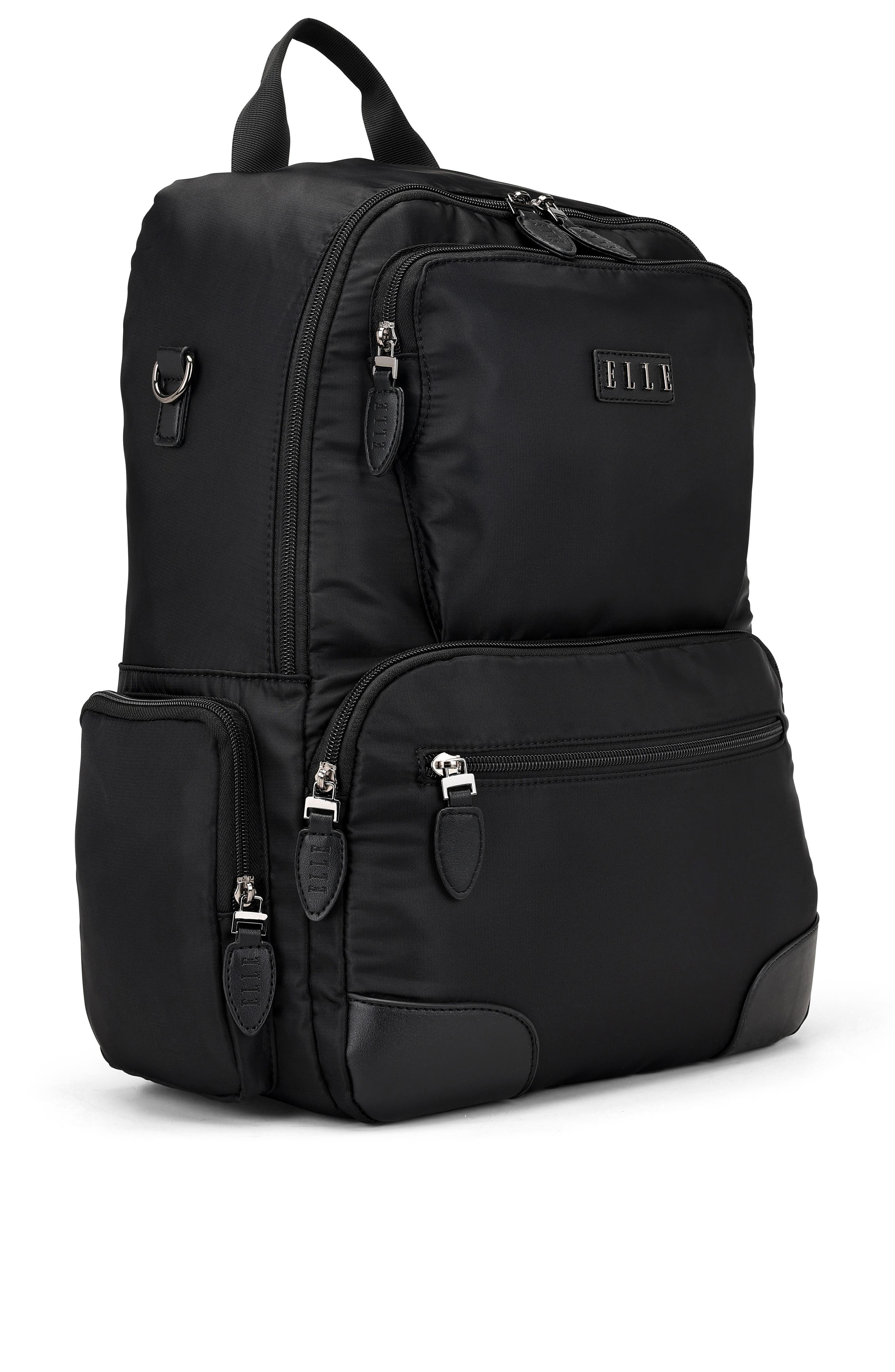 ELLE Voyage 20L Twill and Vegan Leather Backpack, Alternate, color, Black