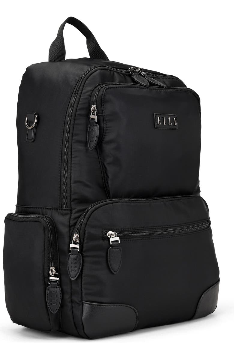 ELLE Voyage 20L Twill and Vegan Leather Backpack, Alternate, color, Black