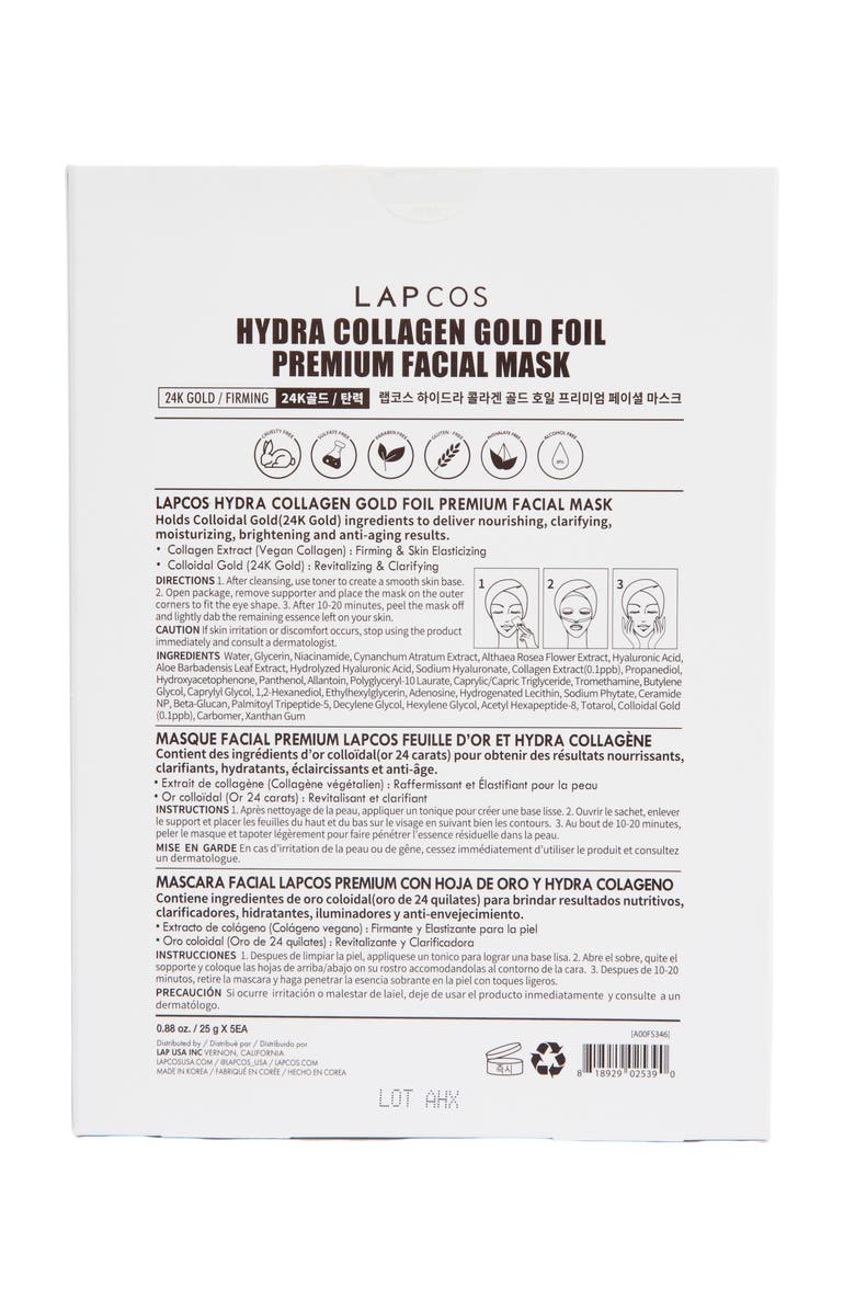LAPCOS 24k Gold Hydra Collagen Mask, Alternate, color, White
