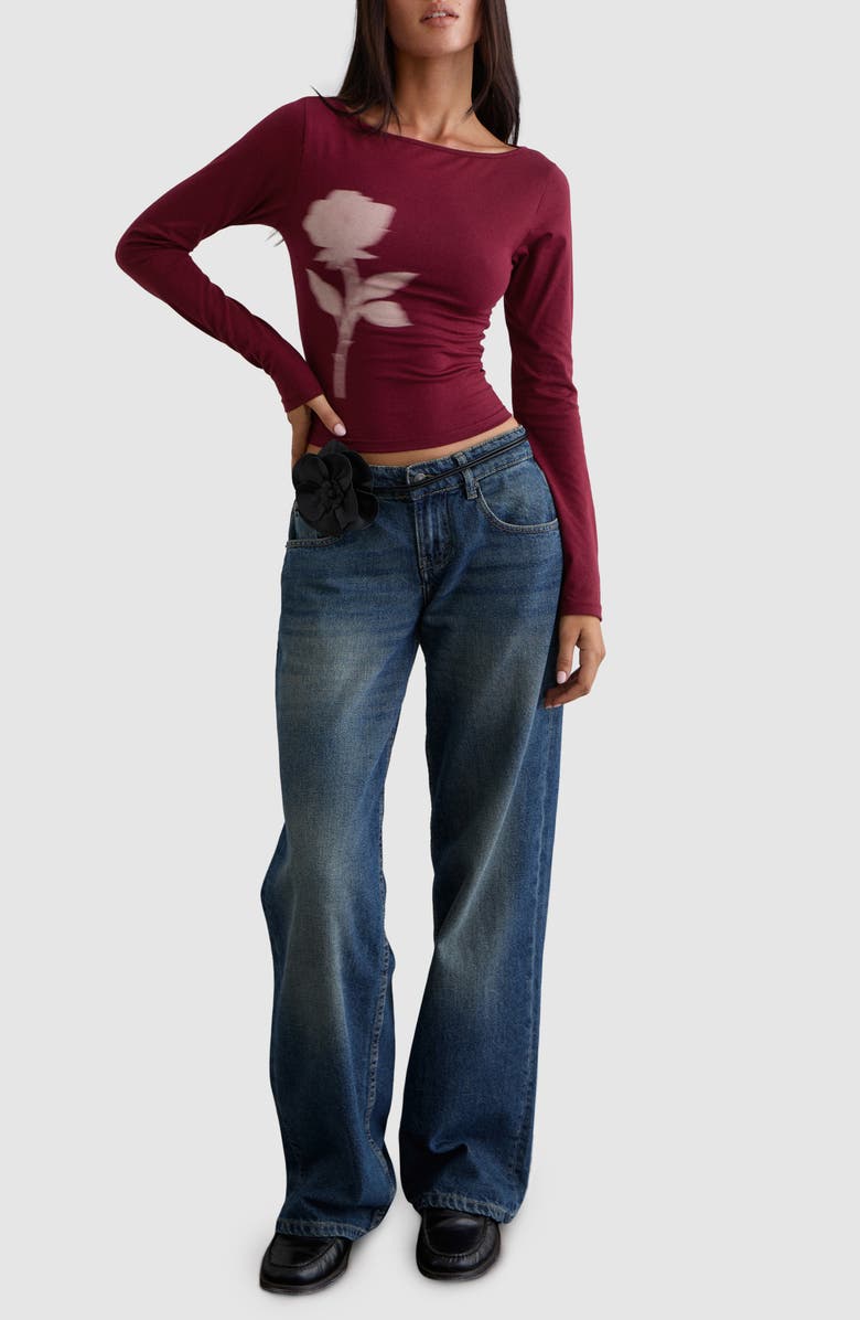 Motel Amabon Floral Stretch Cotton Top, Alternate, color, Burgundy Blurred Rose