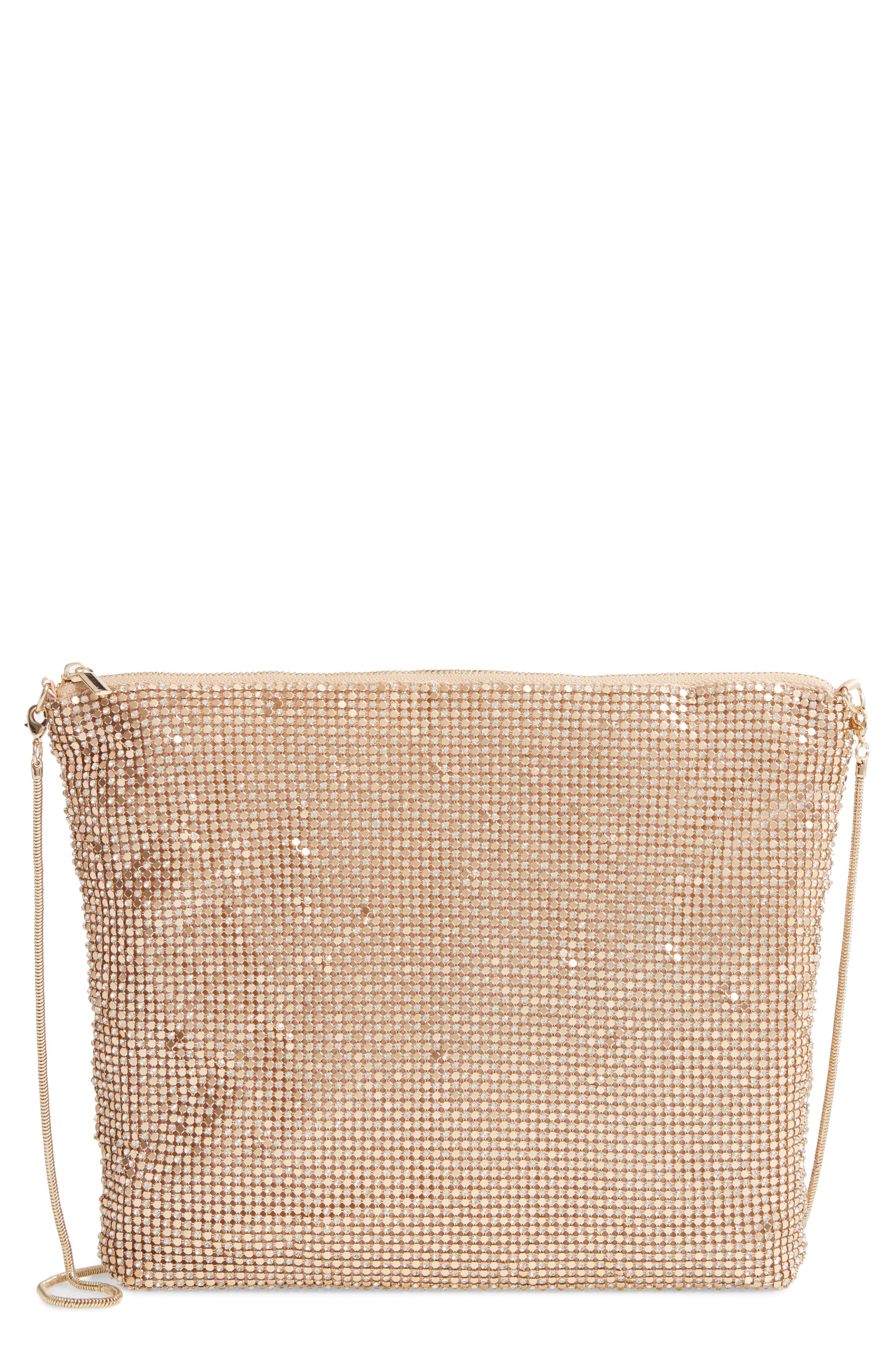 Crystal Embellished Mesh Shoulder Bag, Main, color, GOLD