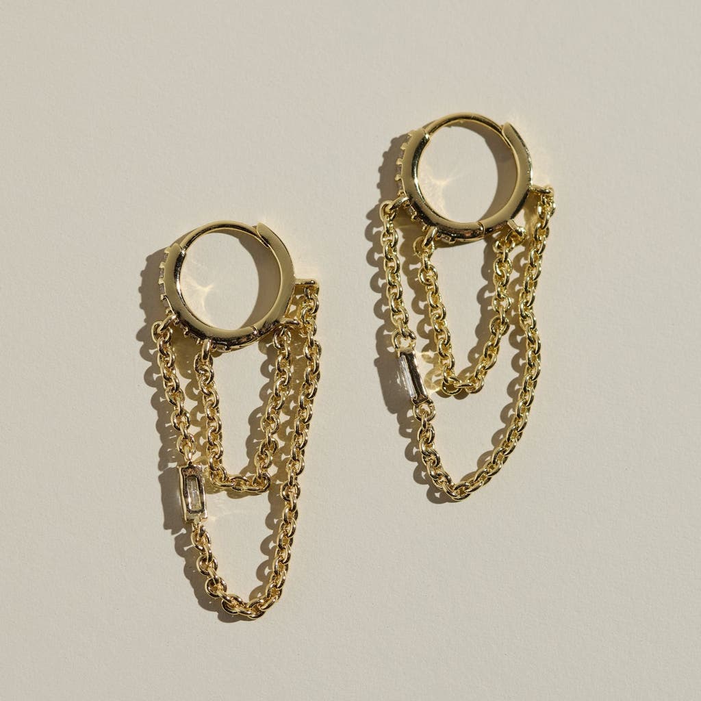 Nickel & Suede Thea Chain Huggies In Gold