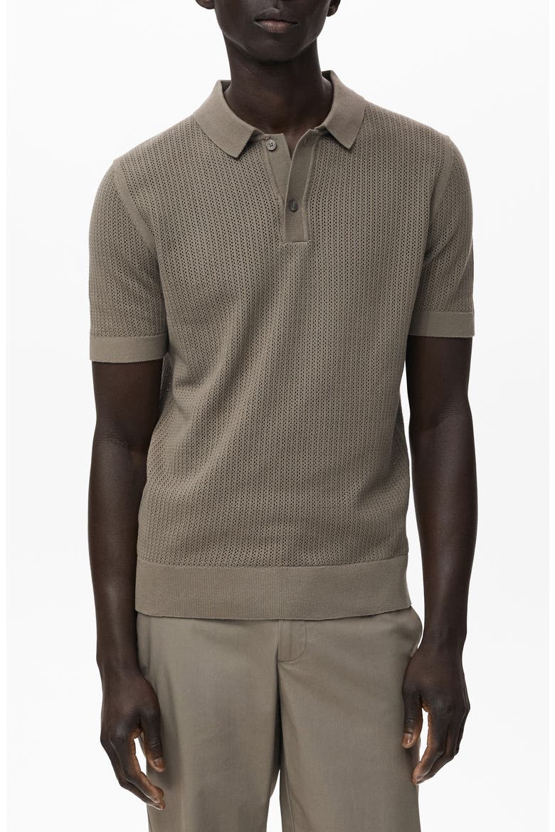 Openwork Knit Cotton Polo, Main, color, DARK GREEN