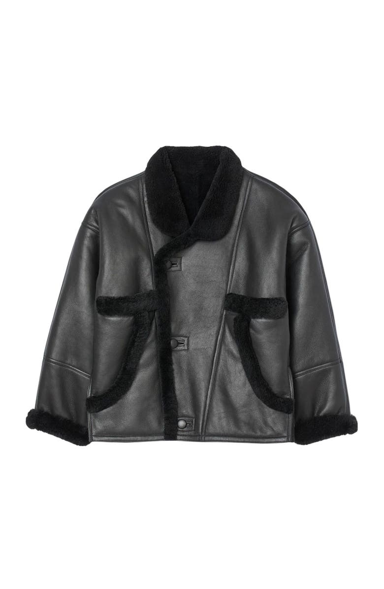 SANDRO Short shearling coat, Alternate, color, Black