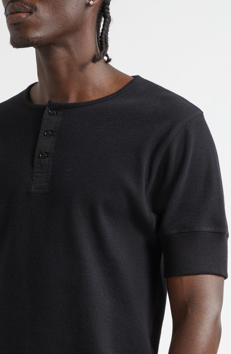 Lemaire Cotton & Linen Blend Rib Henley, Alternate, color, Black
