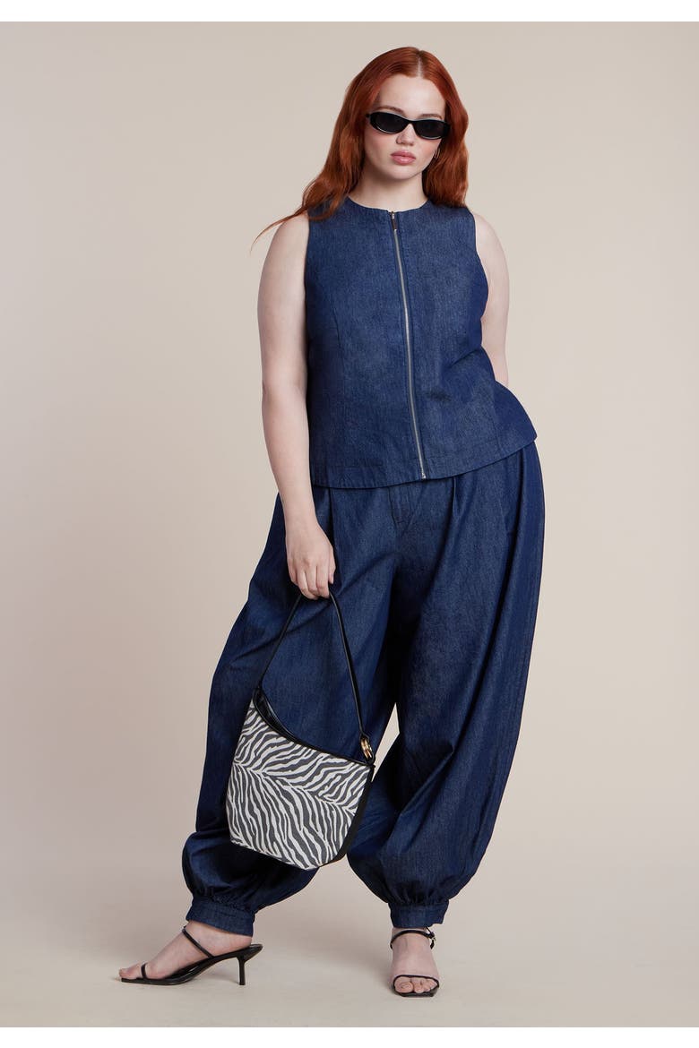 High Rise Chambray Trouser, Main, color, DARK WASH
