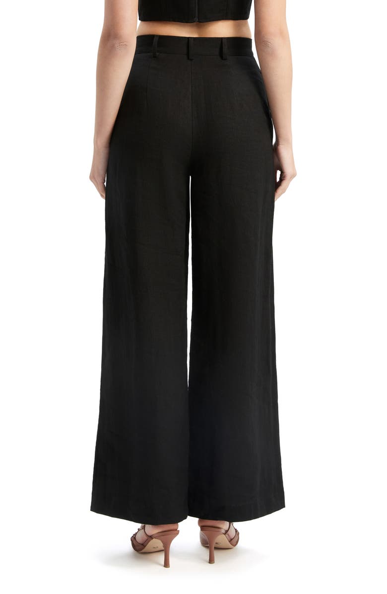 Bardot Enya High Waist Wide Leg Linen Pants, Alternate, color, Black