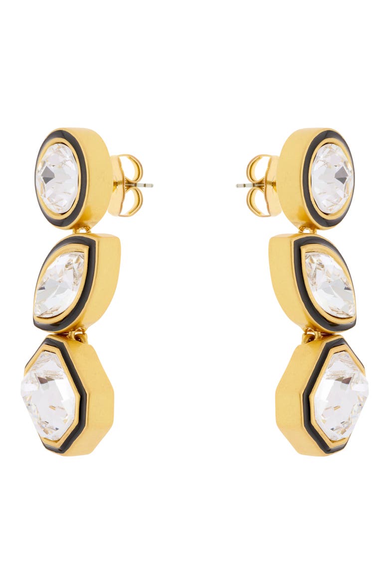 Crista Crystal & Enamel Drop Earrings, Main, color, GOLD TONE / CLEAR / BLACK