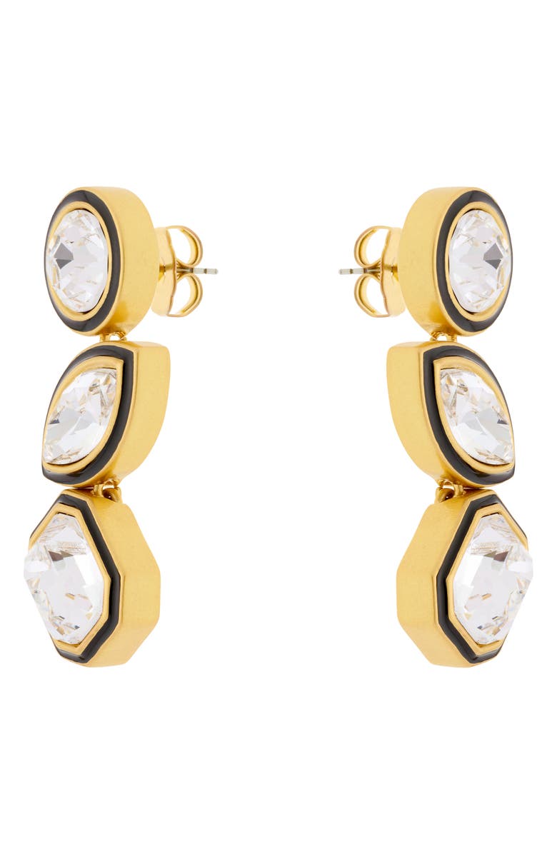 Reiss Crista Crystal & Enamel Drop Earrings, Main, color, Gold Tone / Clear / Black