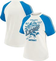 WEAR by Erin Andrews Women's WEAR by Erin Andrews White Detroit Lions Sleeve Stripe Distressed Raglan T-Shirt