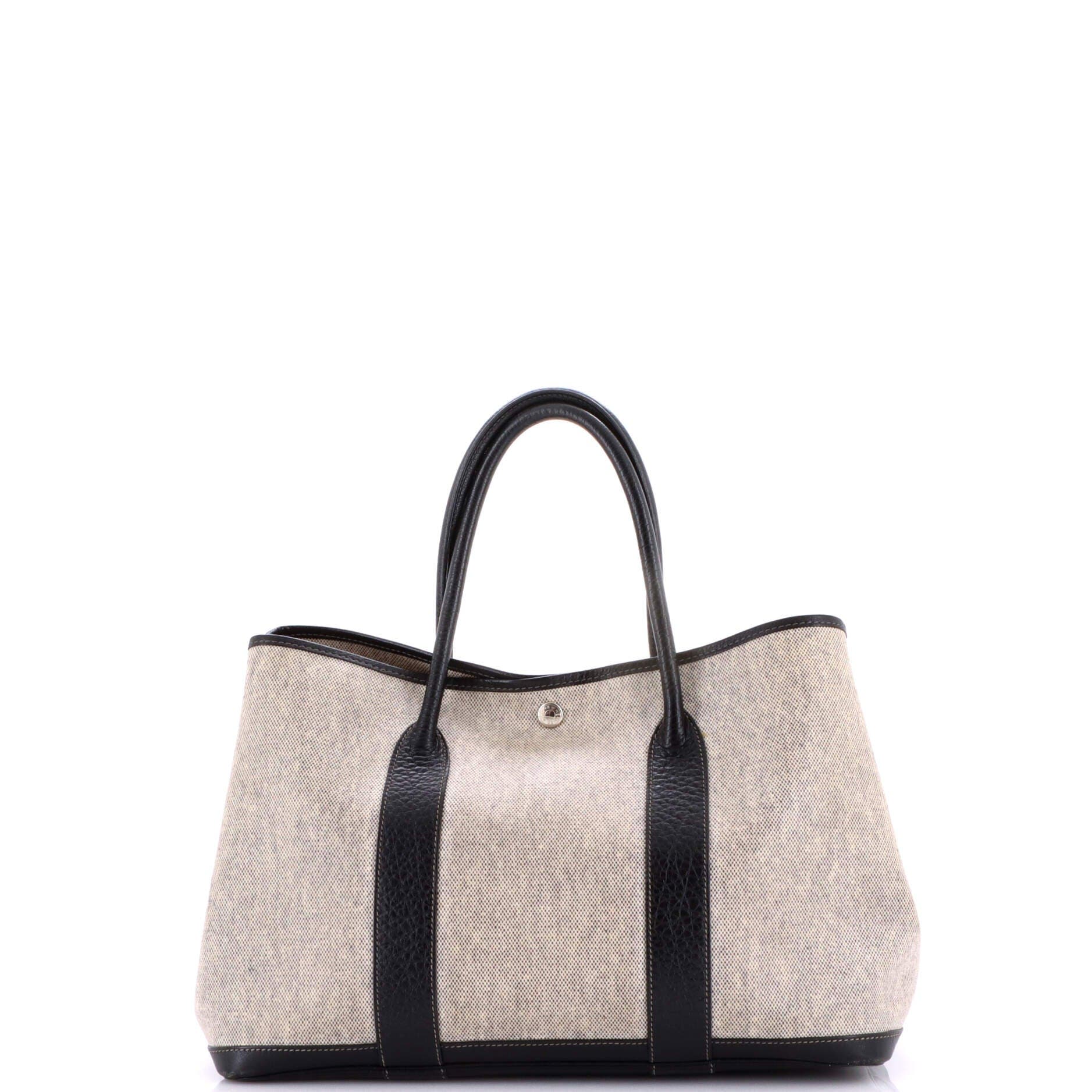 Pre-Owned Hermes Garden Party Tote Toile and Leather 36, Alternate, color, Noir