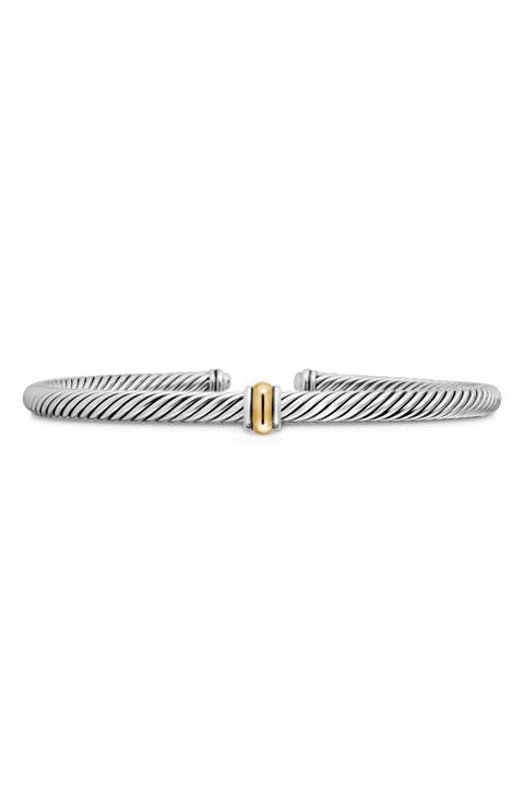 Classic Cable Station Bracelet in Sterling Silver with 18K Gold, 4mm