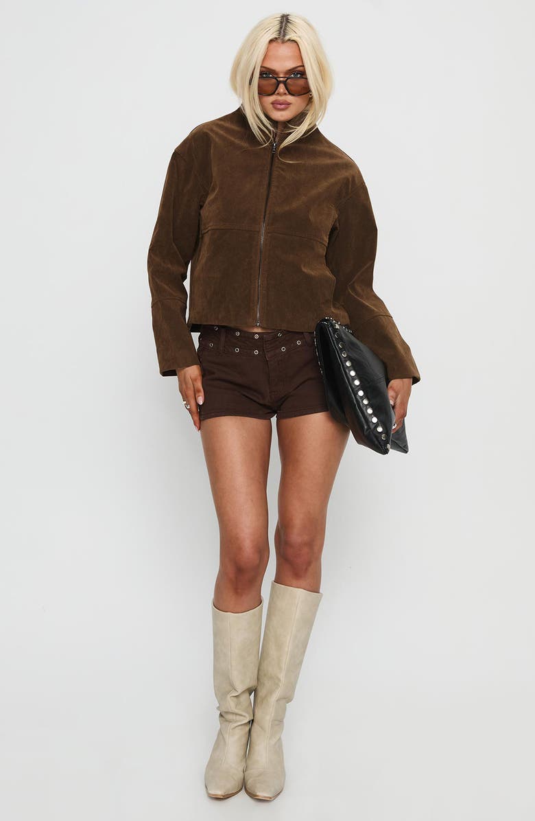 Princess Polly Jessalyn Faux Sude Jacket, Alternate, color, Brown