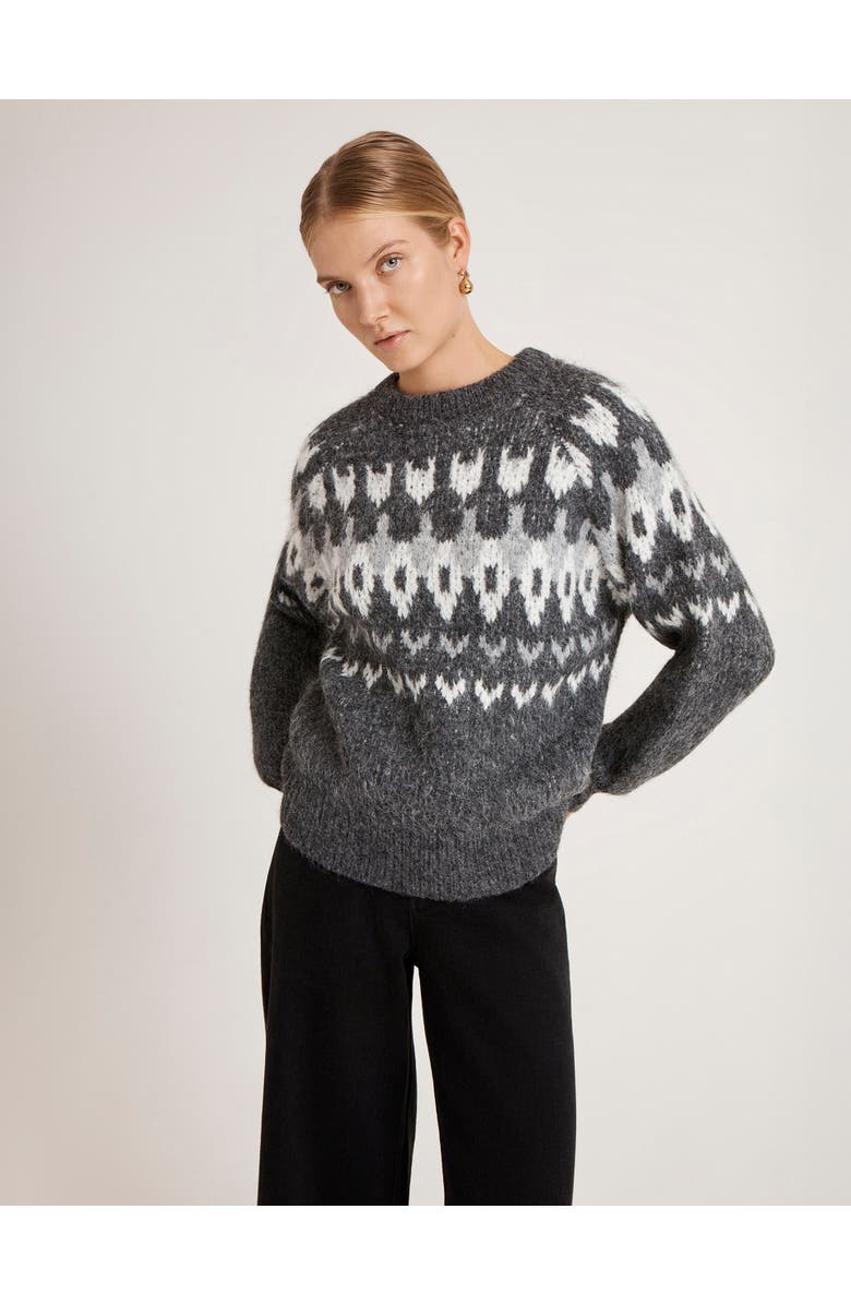 Finery London Belinda Fair Isle Round Neck Sweater, Main, color, Grey Marl