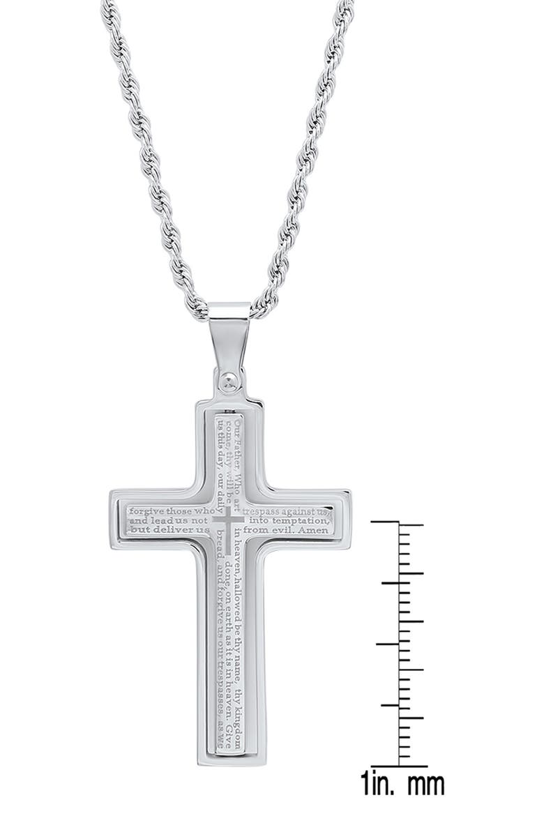 Men's Lord's Prayer Engraved Cross Pendant Necklace, Alternate, color, METALLIC