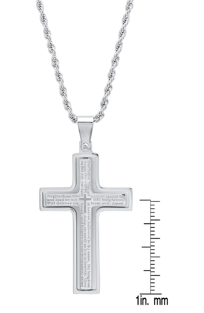 HMY JEWELRY Men's Lord's Prayer Engraved Cross Pendant Necklace, Alternate, color, Metallic