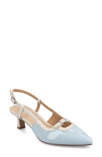 Journee Collection Padma Slingback Kitten Heel Pump In Blue Patent