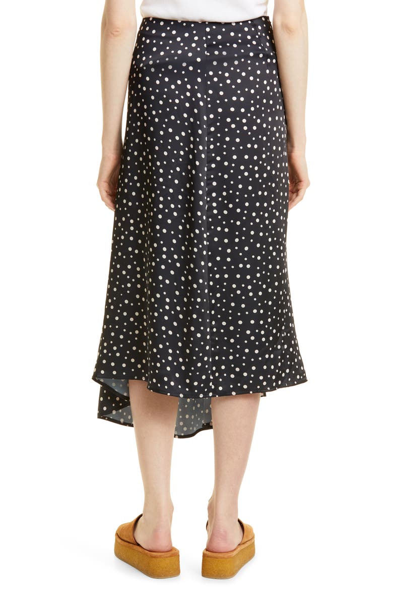 Dot Print Satin Skirt, Alternate, color, DEEP MARINE