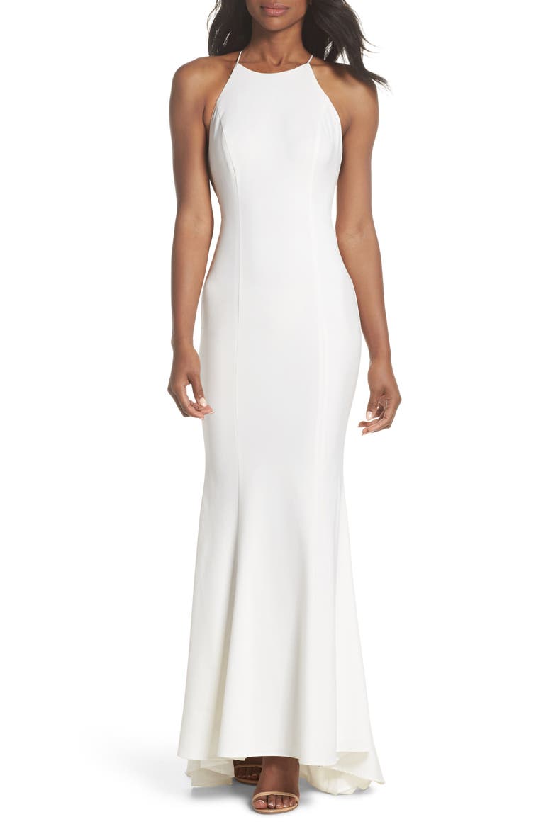 Zoe Ruffle Back Gown, Main, color, WHITE