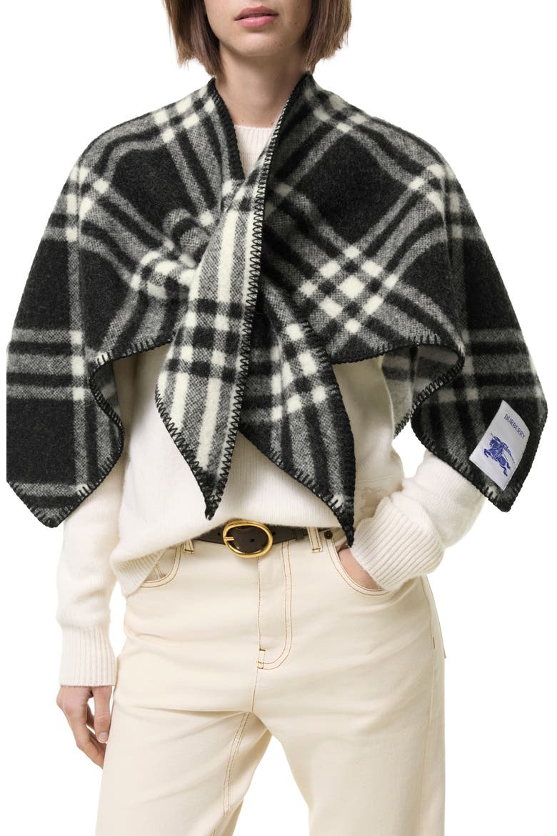 Check Wool Scarf Capelet, Main, color, BLACK
