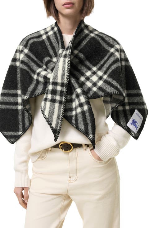 Check Wool Scarf Capelet