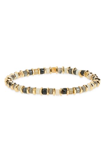 Eye Candy Los Angeles Cameron Agate Beaded Stretch Bracelet In Gold