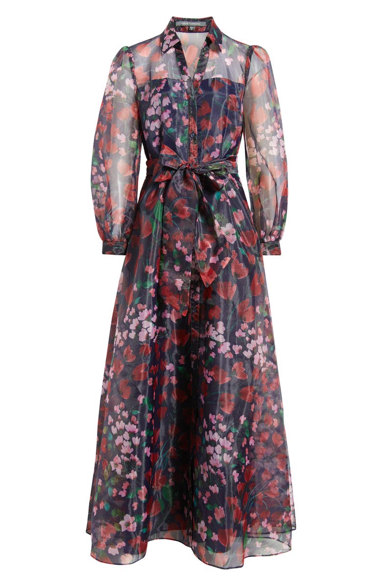 Julia Jordan Floral Long Sleeve Organza Shirtdress Gown, Alternate, color, Navy Multi