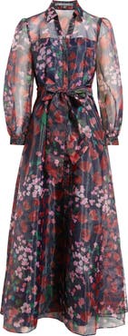 Julia Jordan Floral Long Sleeve Organza Shirtdress Gown