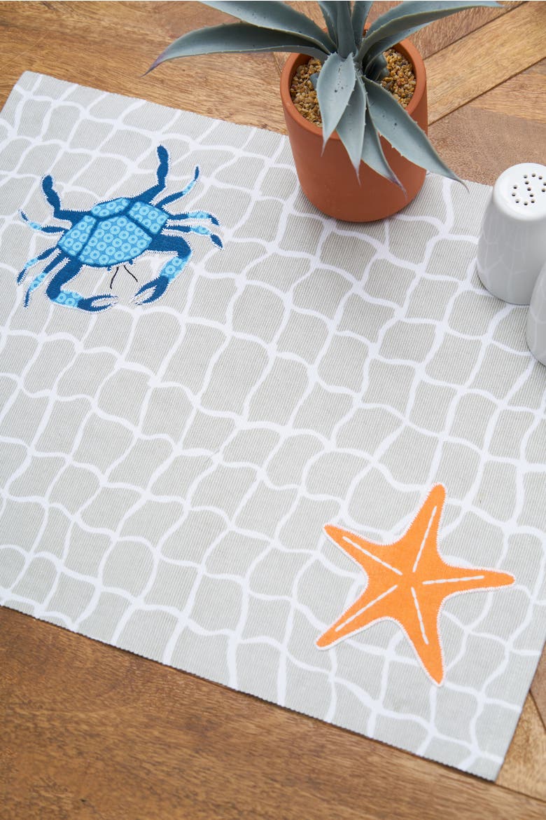 Crab Net Placemats Set of 6 White Coastal Ocean Beach Nautical, 14" x 20", Alternate, color, White